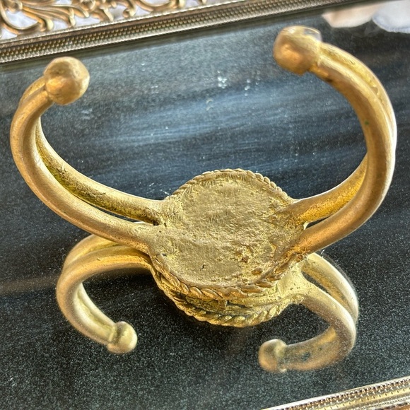 African Brass Cuff Bracelet Tribal Face Design – Handcrafted Statement Jewelry - Picture 9 of 11